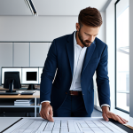 **

"A professional architect, fully clothed in a modest blazer and slacks, standing in a bright, modern architectural office, reviewing blueprints. Natural pose, perfect anatomy, correct proportions, well-formed hands, proper finger count, safe for work, appropriate content, professional, high-quality rendering, detailed environment, soft lighting."

**
